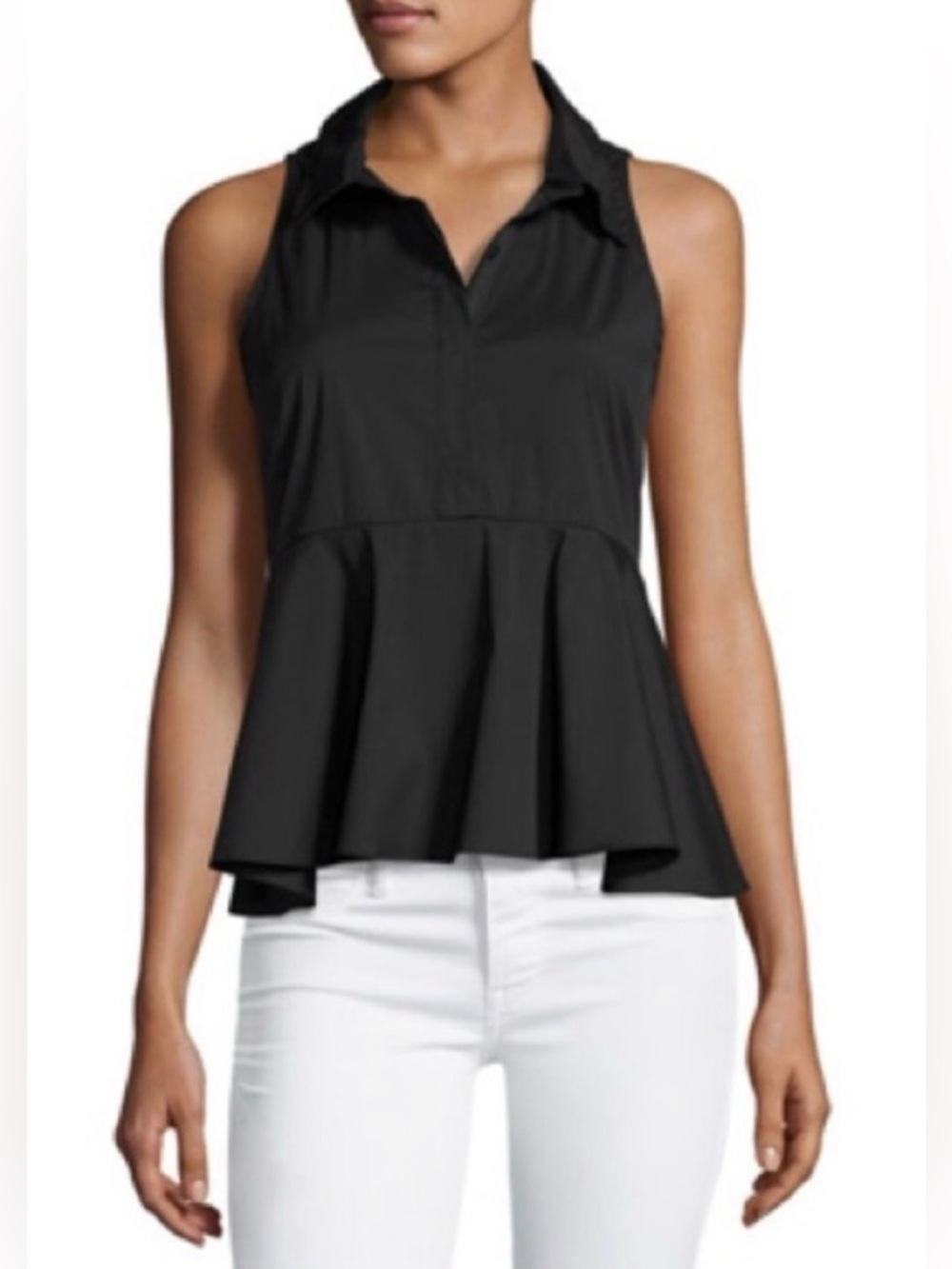 Milly Mikala Black Sleeveless Peplum Stretch Poplin Top, size 4